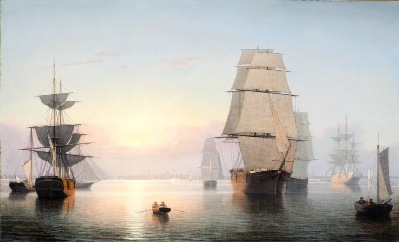 Fitz Henry Lane, Boston Harbor, Sunset, 1850–55, gift of Jo Anne and Julian Ganz Jr., in honor of the museum’s twenty-fifth anniversary