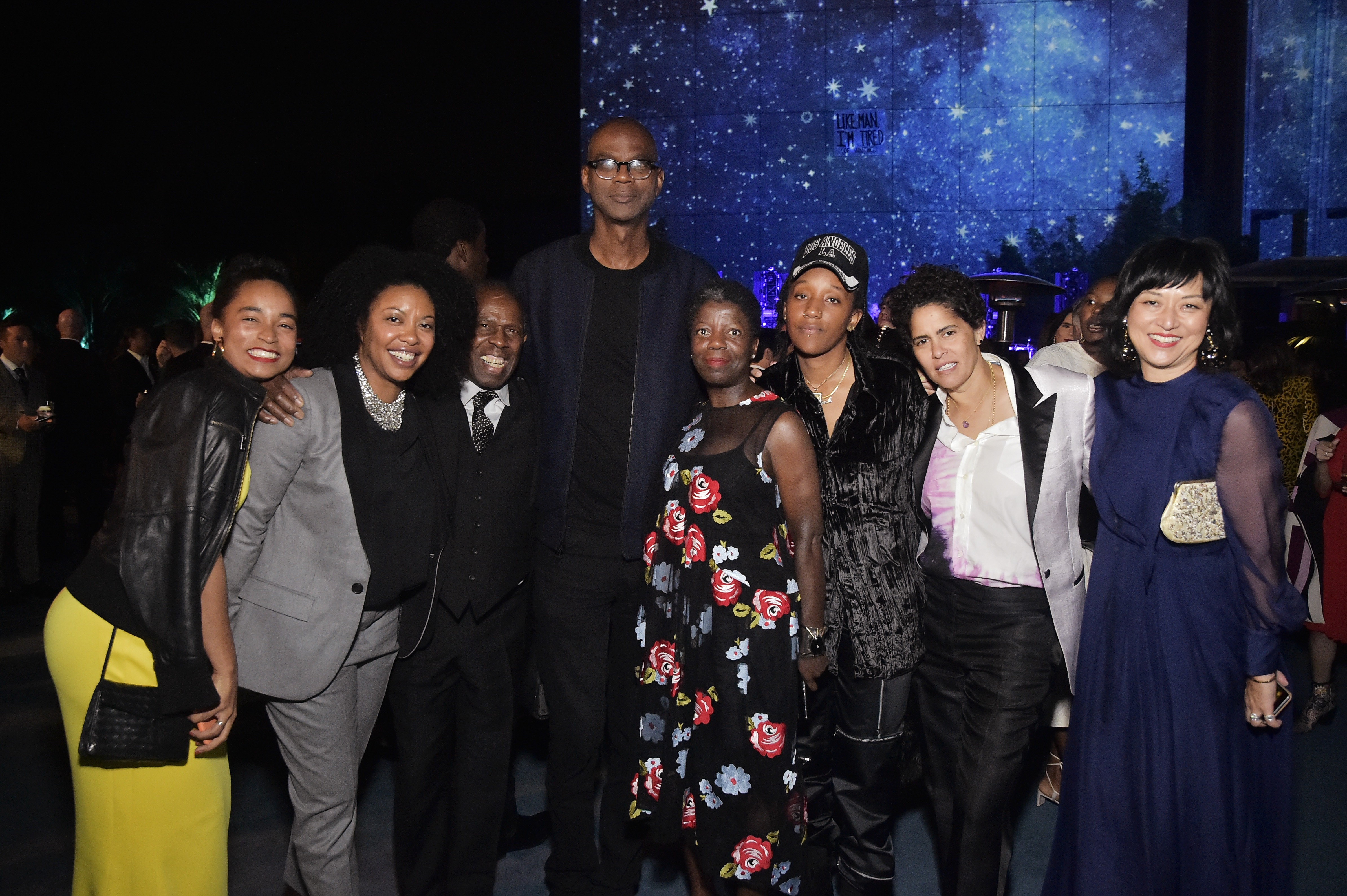 Rujeko Hockley, Adrienne Edwards, Charles Gaines, Mark Bradford, Thelma Golden, Lauren Halsey, Julie Mehretu, and LACMA curator Christine Y. Kim, photo by Stefanie Keenan/Getty Images for LACMA