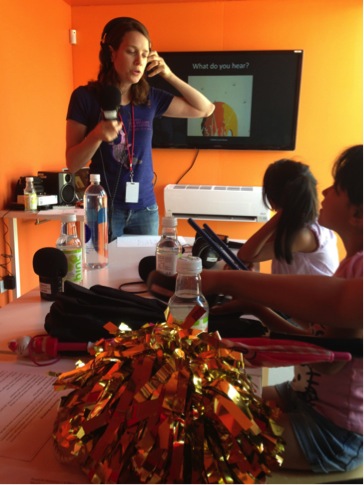 Image Caption: Rehearsing our beehive piece with foley objects. Educator: Kate Marks