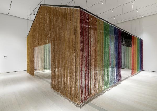 Installation photograph, featuring Gu Wenda's United Nations: American Code (2018-2019), in the exhibition The Allure of Matter: Material Art from China, at the Los Angeles County Museum of Art