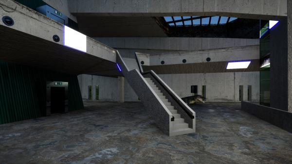 Virtual render of building interior with staircase