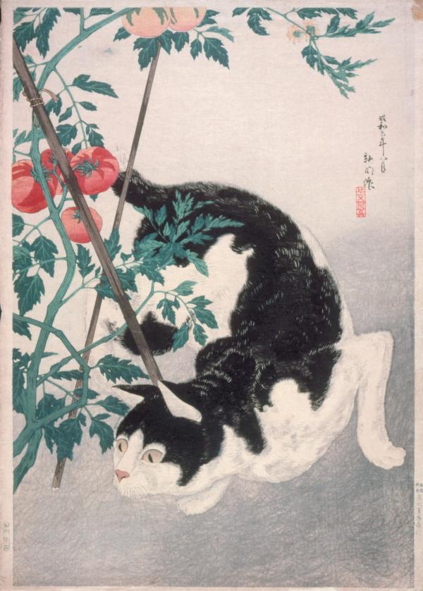 Takahashi Hiroaki, Cat with Tomato Plant, 1931