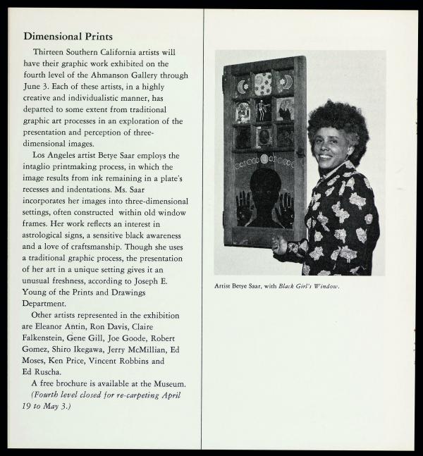 Betye Saar in the April 1973 issue of LACMA’s member calendar, photo © Museum Associates/LACMA