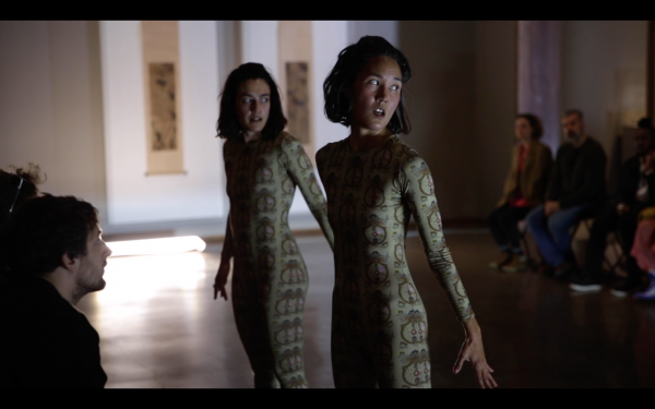 Jennie MaryTai Liu and devika wickremesinghe performing Living Female Respondent or 53 Yakshi in LACMA’s Korean Art galleries, photo by Ian Byers-Gamber