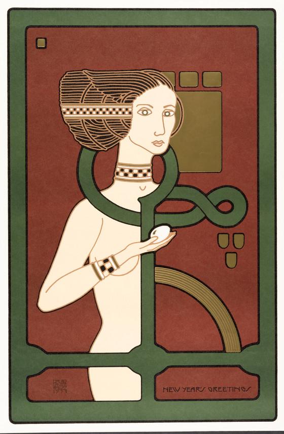 Graphic print of nude woman and geometric shapes