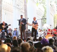 Band playing music on outdoor stage