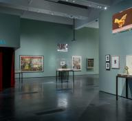 Gallery view with artworks