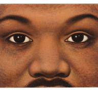 Painting of the close-cropped face of Martin Luther King, Jr.