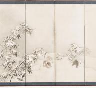 Maruyama Ōkyo, Puppies among Bamboo in Snow, 1784