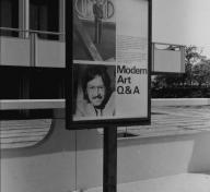 Signage on LACMA’s campus announcing Q&A series with curator Maurice Tuchman, June 30, 1974, photo © Museum Associates/LACMA